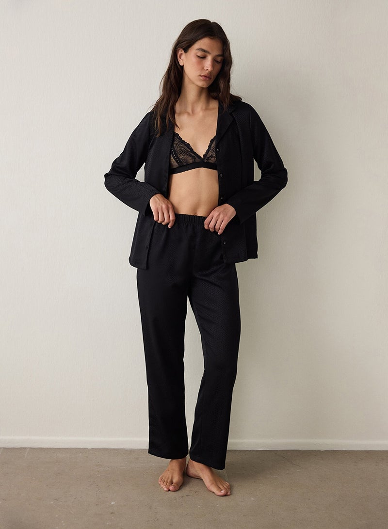 Penti Black Fleur Shirt Collar Long Sleeve Pajama Set - Image 1
